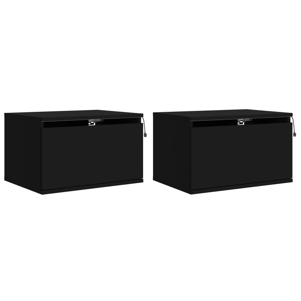 Vidaxl mesas de cabeceira de parede com luzes led 2 pcs preto