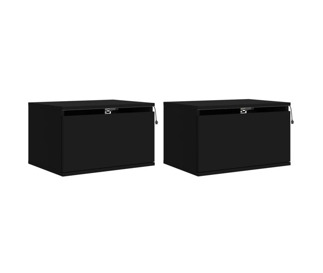 Vidaxl mesas de cabeceira de parede com luzes led 2 pcs preto