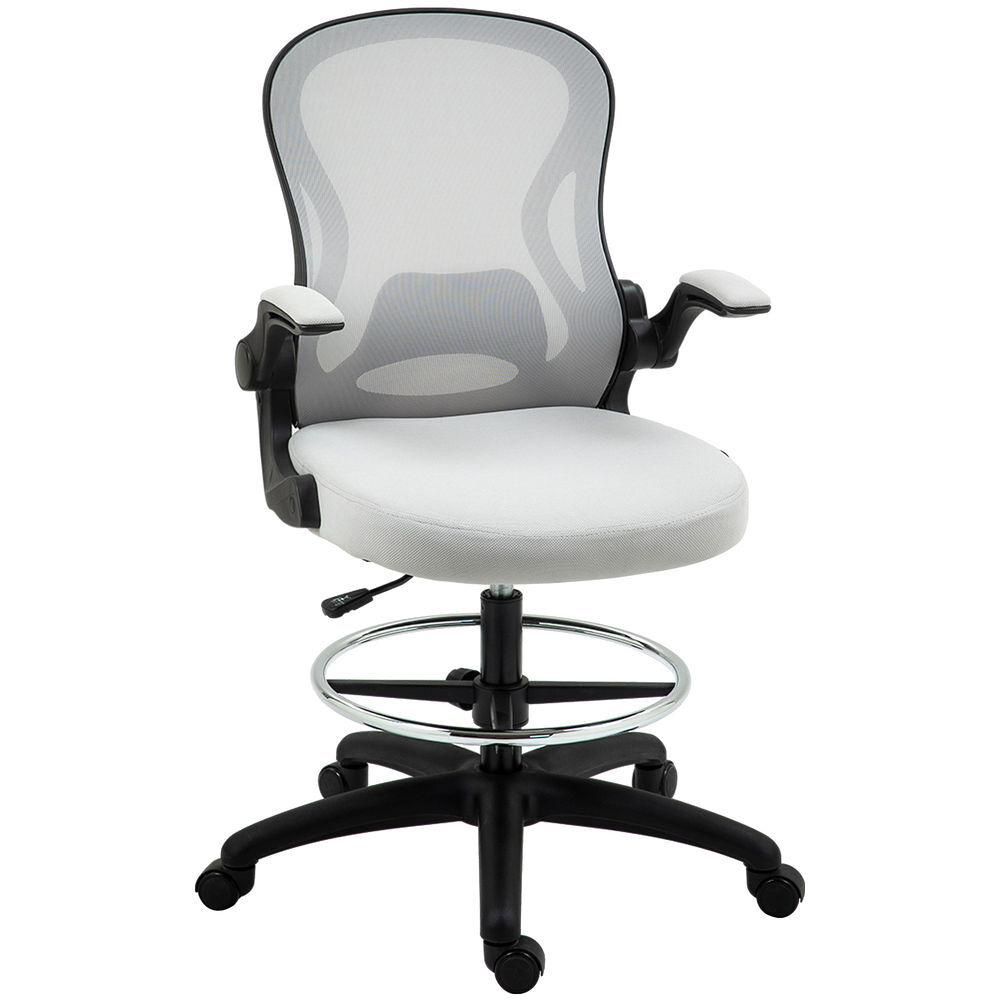 Vinsetto cadeira de escritório com encosto médio suporte lombar apoio para os braços dobrável e altura ajustável carga máxima 120kg 59x65x102-122 cm gris claro