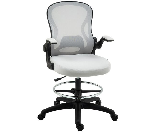 Vinsetto cadeira de escritório com encosto médio suporte lombar apoio para os braços dobrável e altura ajustável carga máxima 120kg 59x65x102-122 cm gris claro