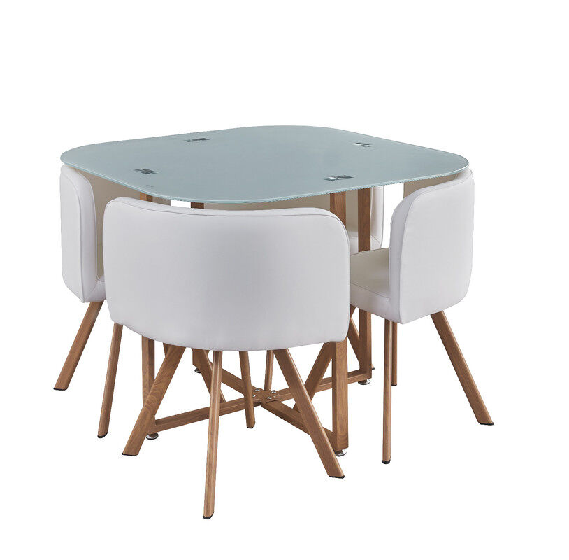Mesa Quadrada de Vidro + 4 Cadeiras Poli-Couro 100x100