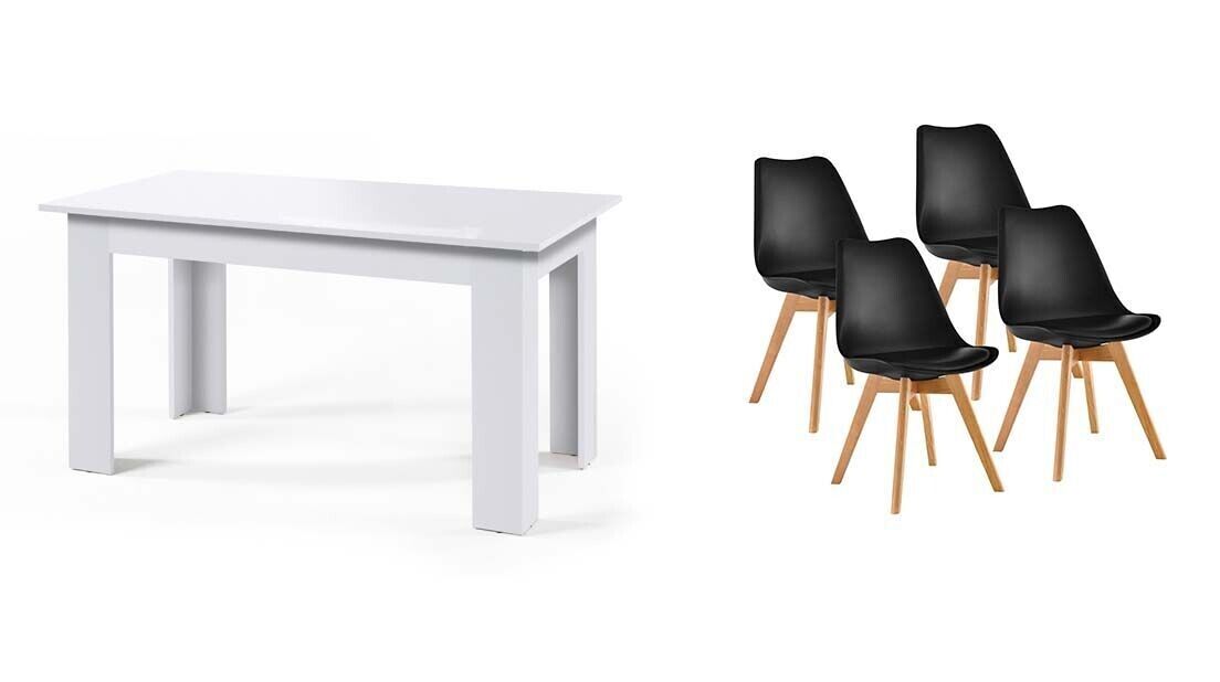 Pack mesa fixa de jantar ou cozinha + 4 cadeiras nórdicas