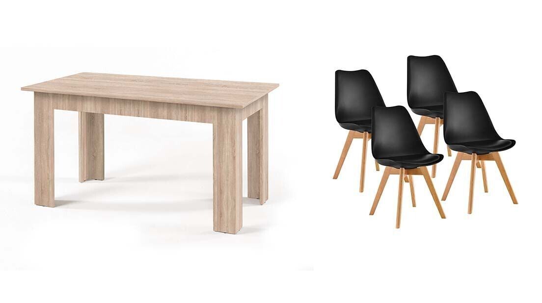 Pack Mesa Fixa de Jantar ou Cozinha + 4 Cadeiras Nórdicas 138x80
