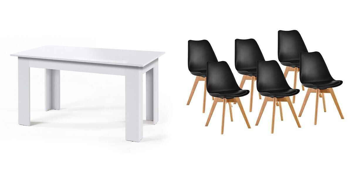 Pack mesa fixa de jantar ou cozinha + 6 cadeiras nórdicas