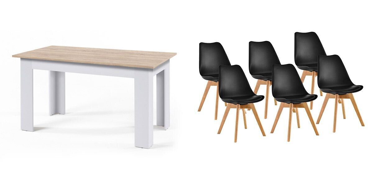 Pack Mesa Fixa de Jantar ou Cozinha + 6 Cadeiras Nórdicas 138x80