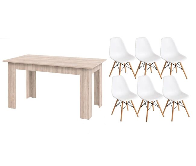 Pack mesa de jantar fixa ou cozinha + 6 cadeiras estilo nórdico