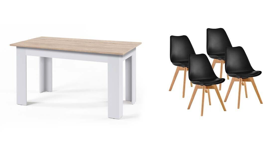 Pack Mesa Fixa de Jantar ou Cozinha + 4 Cadeiras Nórdicas 138x80