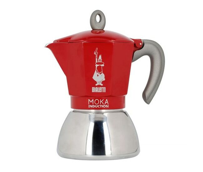 Cafeteira italiana bialetti moka induction preto vermelho metal aço inoxidável alumínio 300 ml 6 copos