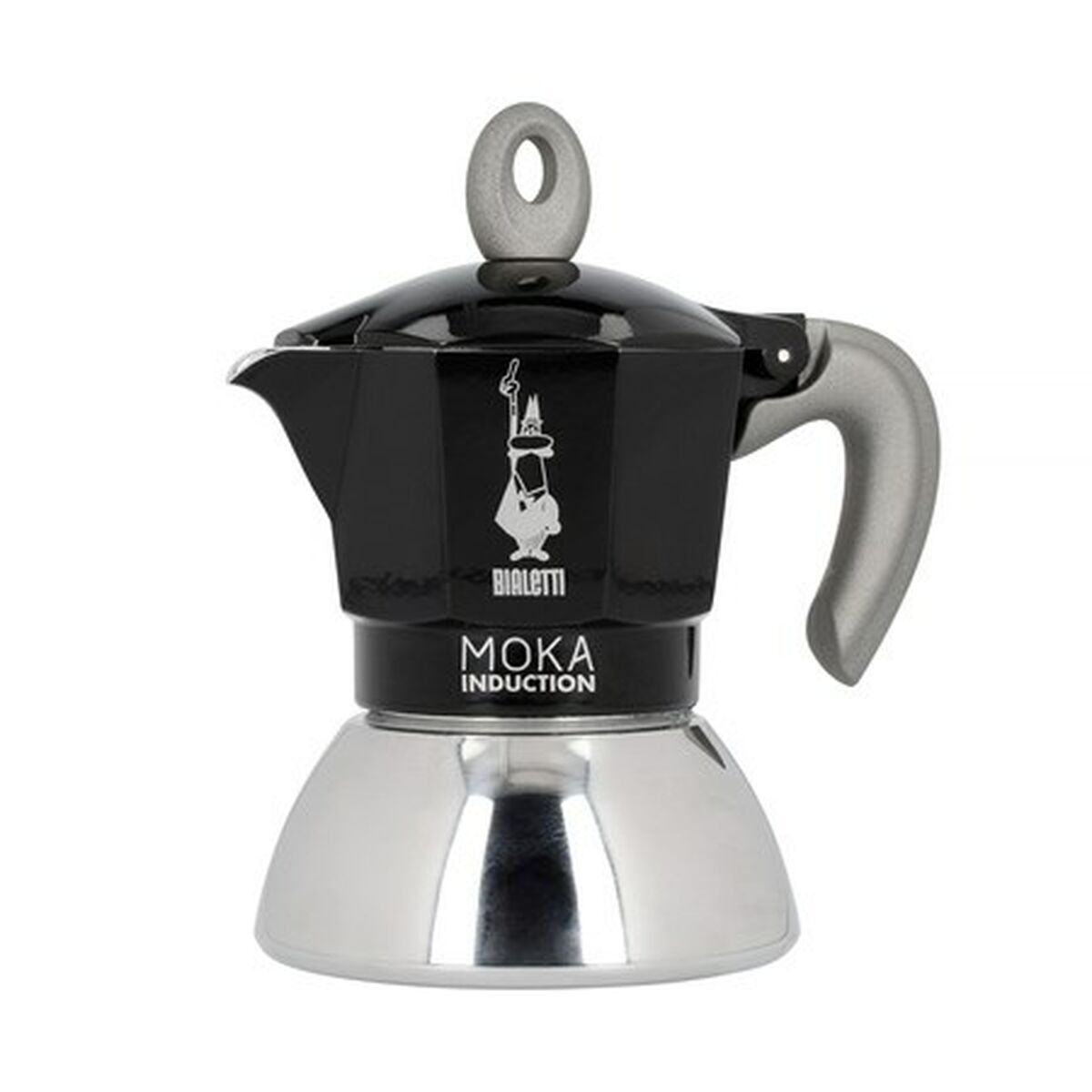 Cafeteira italiana bialetti moka induction preto metal aço inoxidável alumínio 100 ml 2 kopjes