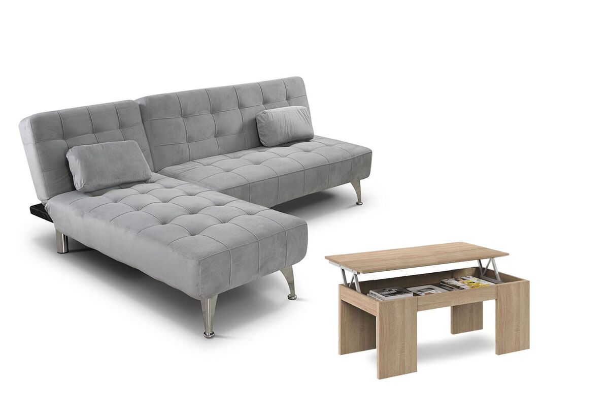 Chaise Longue Sofá Cama + Mesa de Centro Elevable