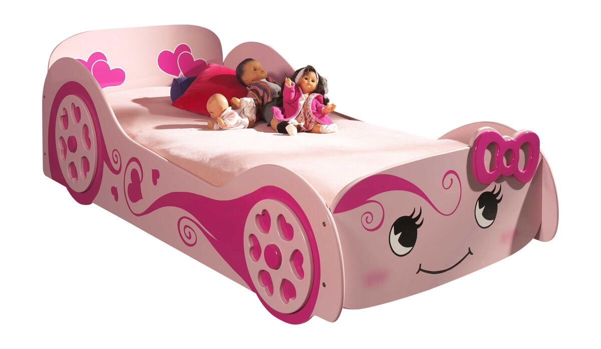 Cama de solteiro infantil auto ksb005 90x200 cm rosa