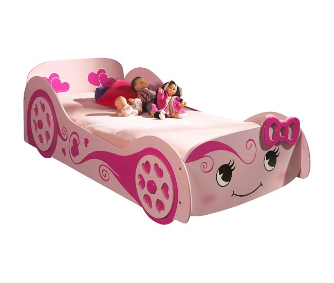 Cama de solteiro infantil auto ksb005 90x200 cm rosa