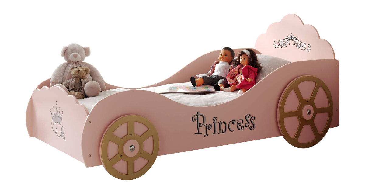 Cama de solteiro infantil auto ksb005 90x200 cm rosa