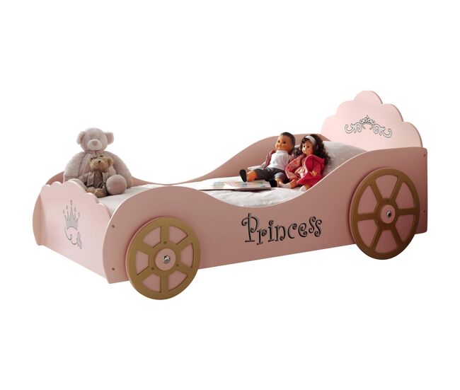 Cama de solteiro infantil auto ksb005 90x200 cm rosa