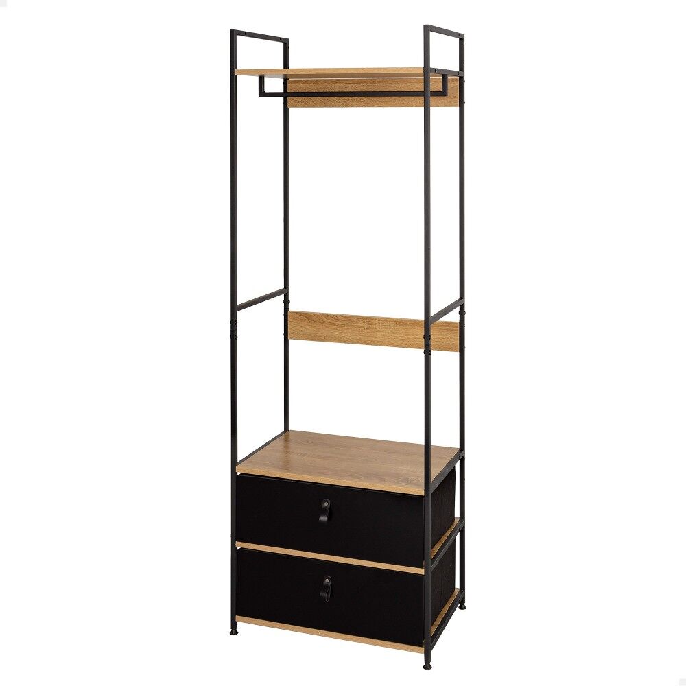 Max home armário aberto em madeira e aço 2 gavetas para tecido 60x40x175 cm
