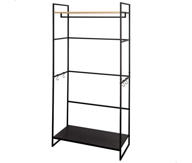 Max home armário aberto em madeira e aço 2 prateleiras 83x39x167 cm