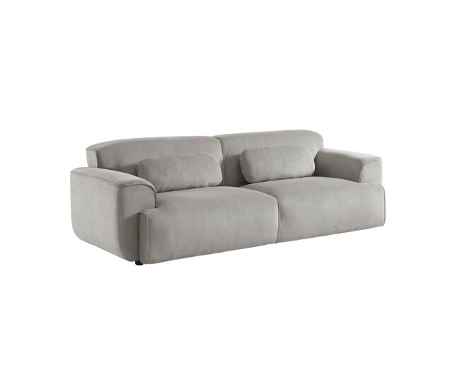 Sofá de 3 lugares, tecido de veludo cotelê gris claro, 2 almofadas amovíveis, wallas l 230 x p 98 x a 73cm