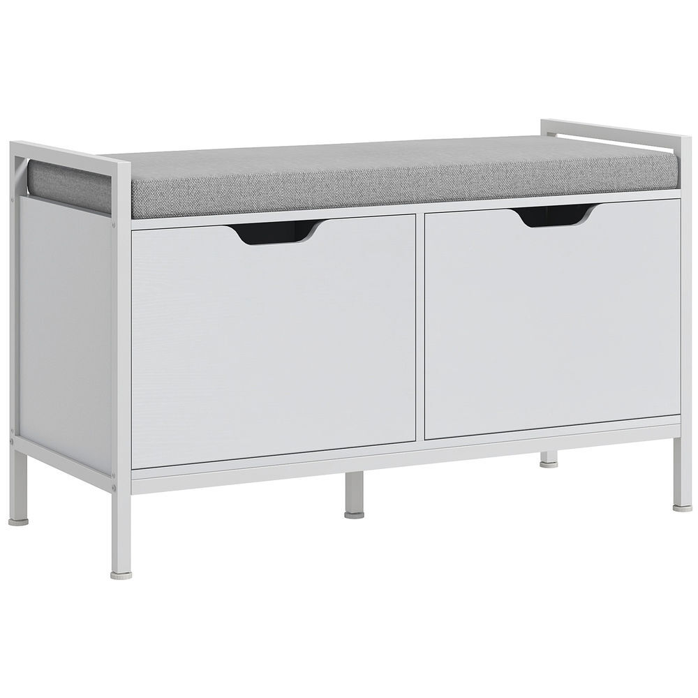 Homcom banco sapateira com assento com almofada amovível para 4 pares de sapatos banco sapateira para entrada corredor sala de estar 84x35x50 cm