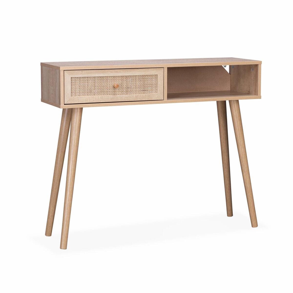 Consola escandinava com efeito de madeira e cana, 100cm, boheme, natural, 100x29x81 cm