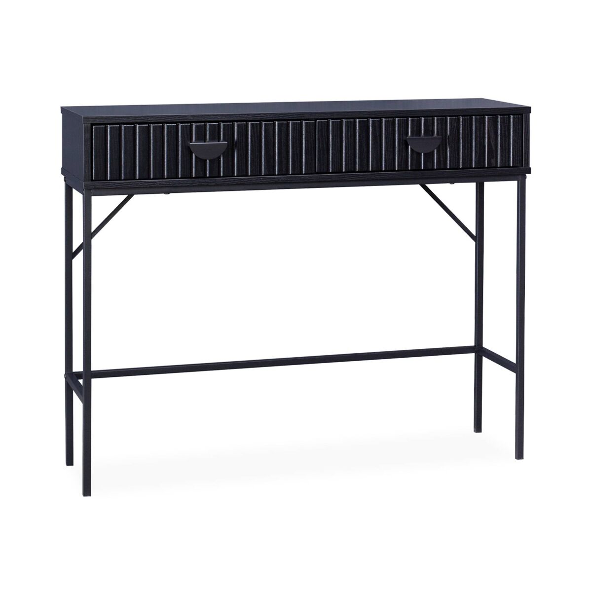 Consola com efeito de madeira ranhurada de 2 gavetas, bazalt, noir, 100x29x79.5 cm