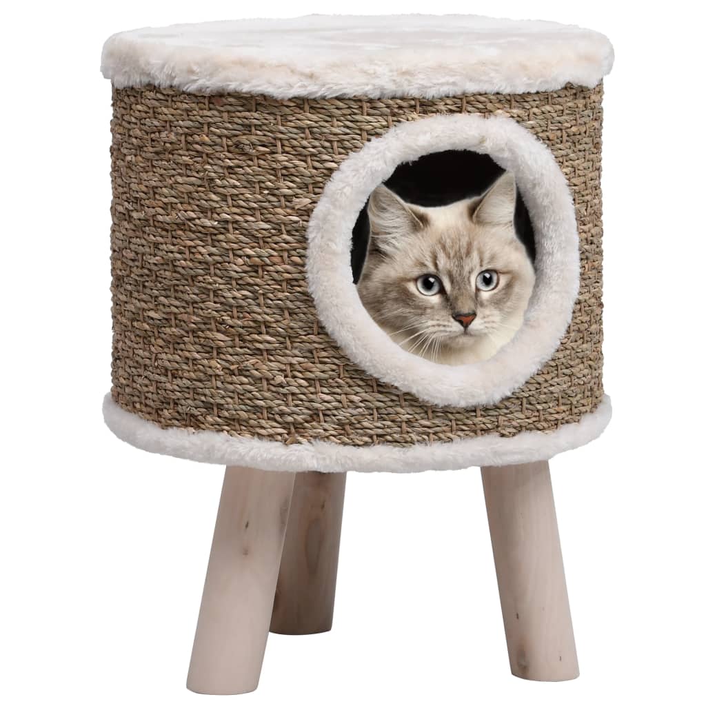 Vidaxl ninho para gatos c/ pernas de madeira 41 cm ervas marinhas