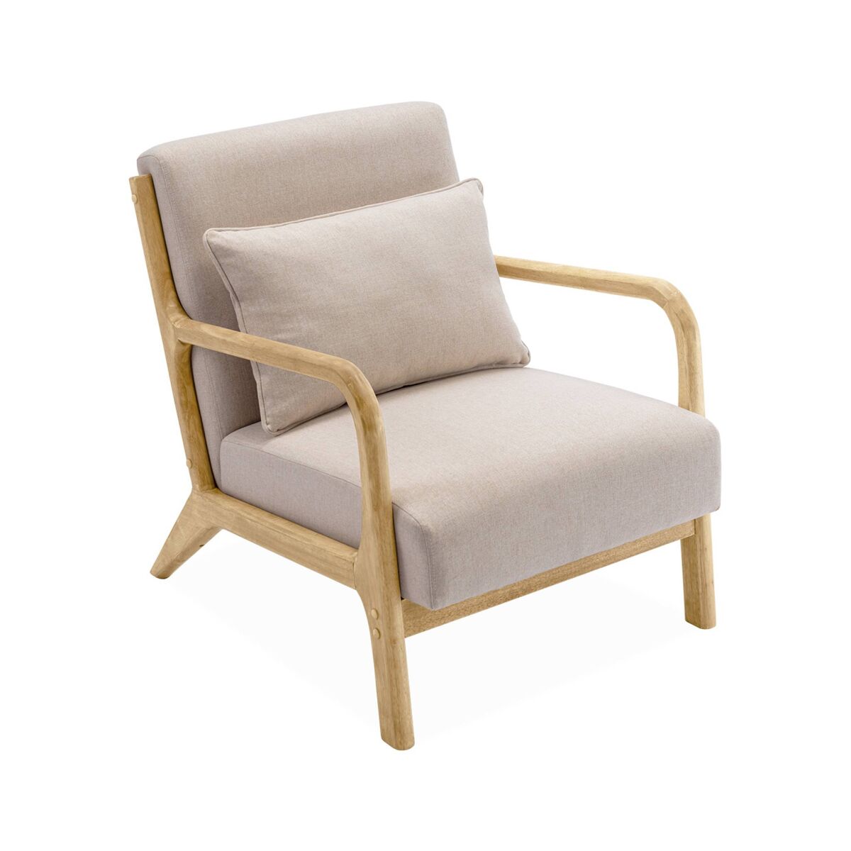 Cadeirão de design em madeira e tecido, lorens boucle, beige, 65x80x79 cm