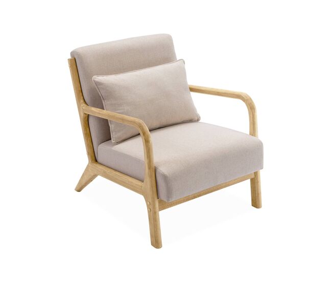 Cadeirão de design em madeira e tecido, lorens boucle, beige, 65x80x79 cm