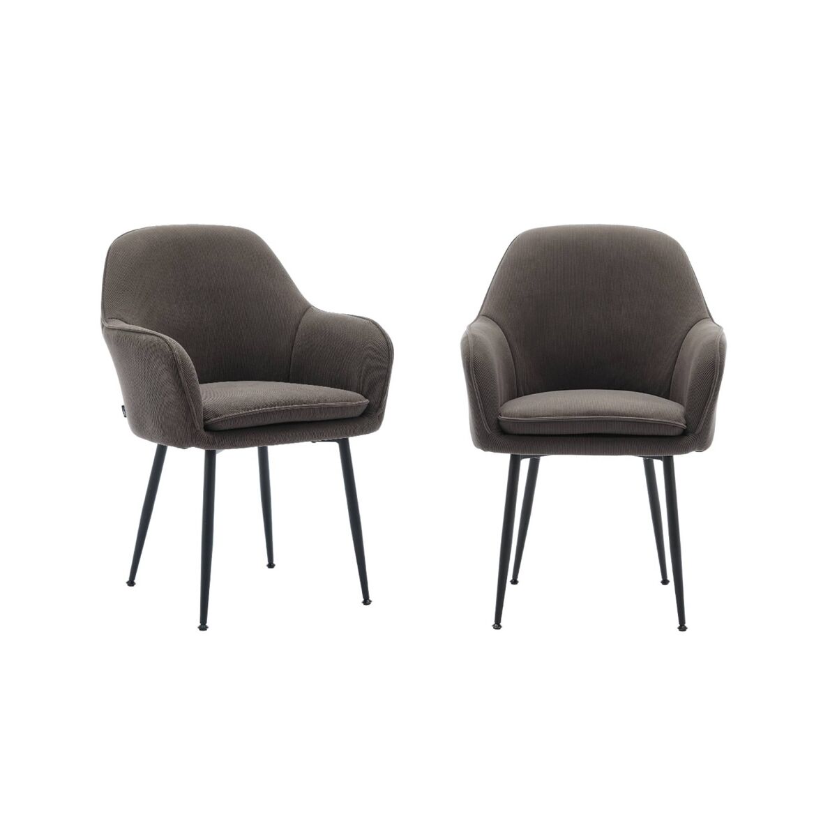 Cadeirão em veludo canelado com pernas em metal, set de 2, shella veludo, gris escuro, 57x59x84.5 cm