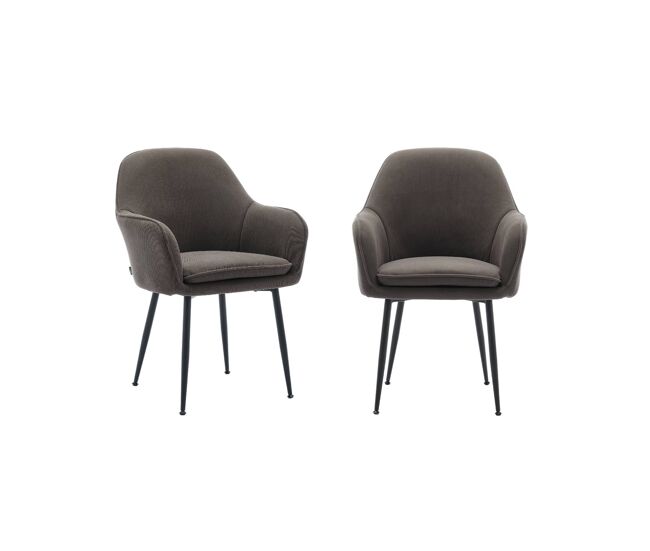 Cadeirão em veludo canelado com pernas em metal, set de 2, shella veludo, gris escuro, 57x59x84.5 cm