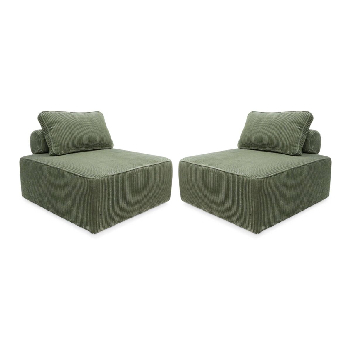 Sofá modular em tecido veludo canelado de 2 lugares, lao, verde, 90x90x40 cm