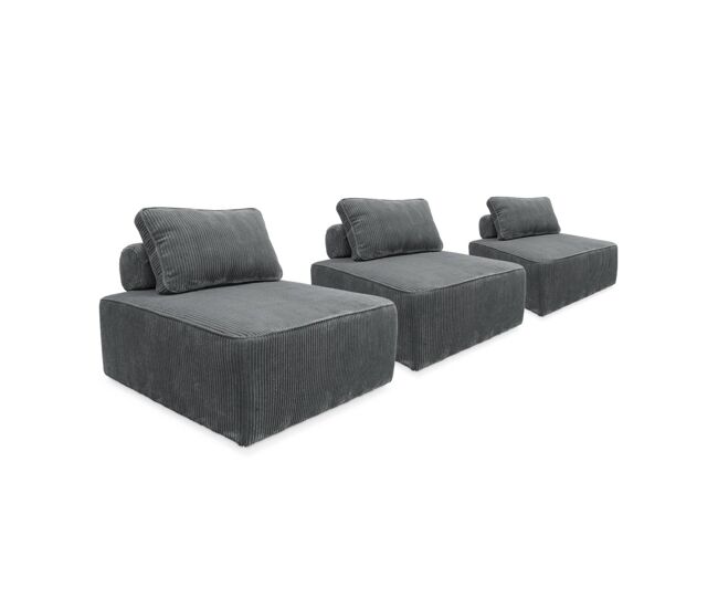 Sofá modular em veludo canelado, 3 lugares, lao, gris escuro, 90x90x40 cm