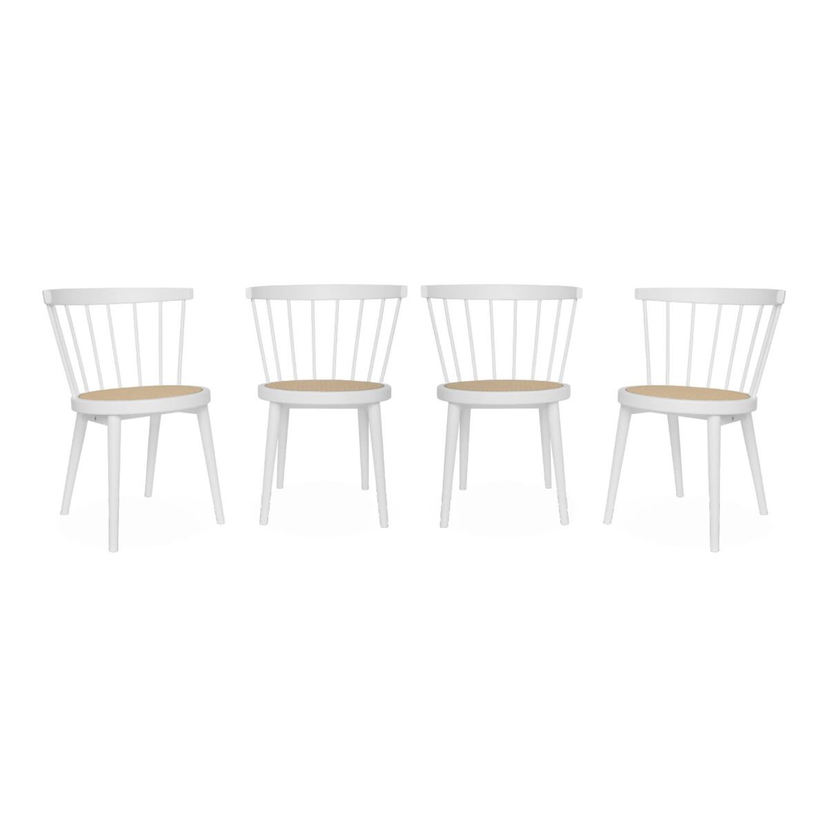 Cadeira de madeira e palhinha, set de 4, nora, blanc, 53x53.5x76 cm