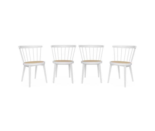 Cadeira de madeira e palhinha, set de 4, nora, blanc, 53x53.5x76 cm