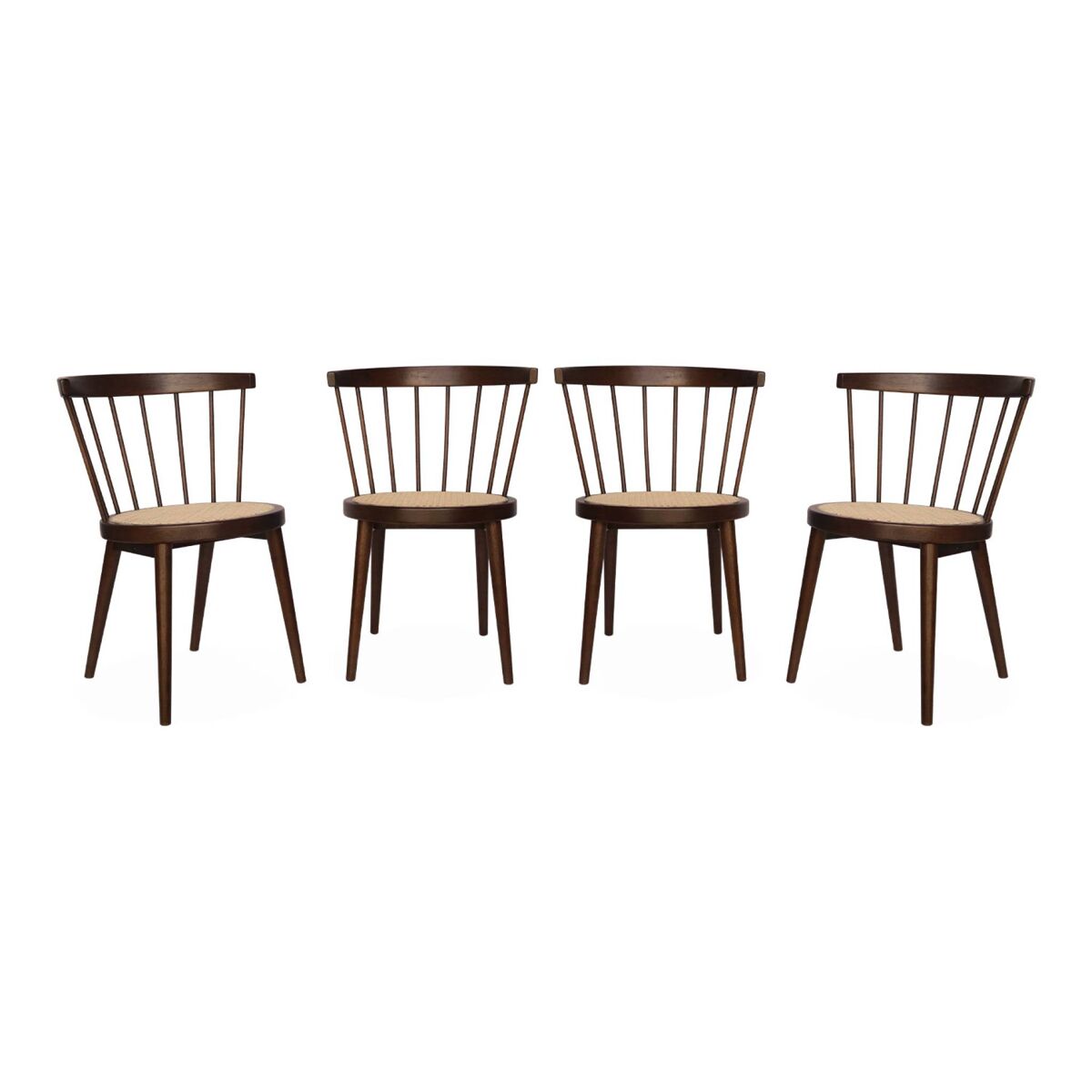 Conjunto de 4 cadeiras em madeira e palhinha, Nora,