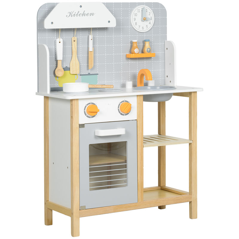 Aiyaplay cozinha de brinquedo para enfants acima de 3 anos cozinha infantil de madeira com sons fogão forno lavatório e acessórios de cozinha 57x26x82 cm multicor