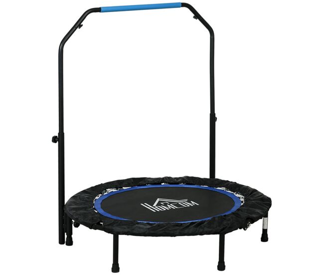 Homcom trampolim fitness ø102 trampolim dobrável com pega ajustável em 4 níveis estrutura de acier para treino de pernas corpo em casa escritório ginásio bleu