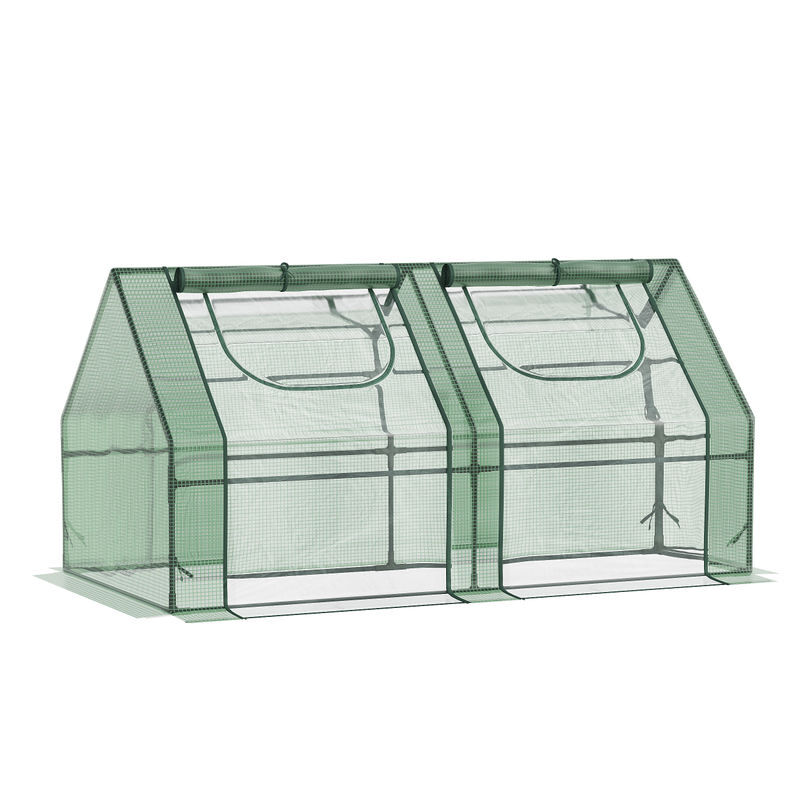 Outsunny estufa pequena estufa de exterior com proteção dupla janelas e estrutura de aço estufa para cultivos de plantas e flores 180x90x90 cm verde