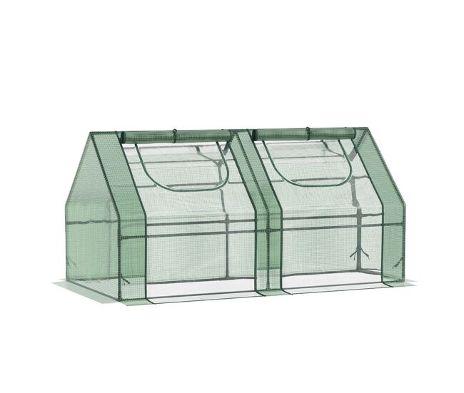 Outsunny estufa pequena estufa de exterior com proteção dupla janelas e estrutura de aço estufa para cultivos de plantas e flores 180x90x90 cm verde