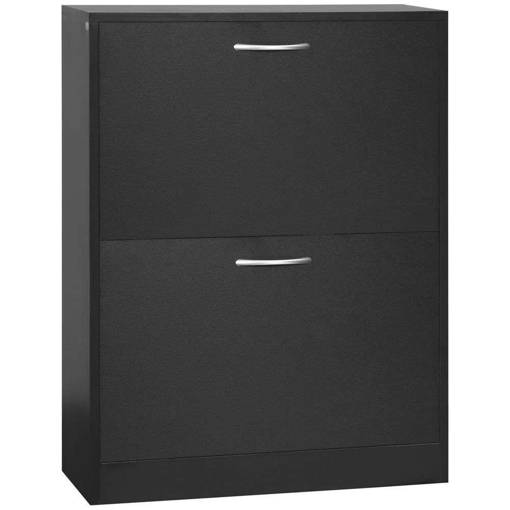 Homcom sapateira de madeira armário para sapatos com 2 compartimentos para entrada corredor dormitório sala de estar 60x24x80 cm preto