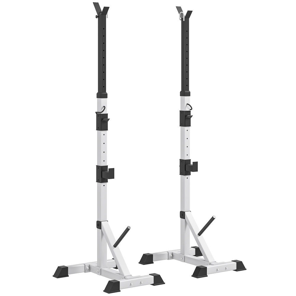 Homcom suporte para barras de pesos ajustável étagère multifuncional 2 peças de acier treinamento em casa peso 200 kg 58,5x75,5x136-176 cm prata e noir