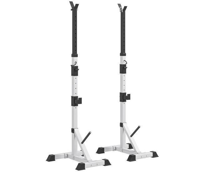 Homcom suporte para barras de pesos ajustável étagère multifuncional 2 peças de acier treinamento em casa peso 200 kg 58,5x75,5x136-176 cm prata e noir