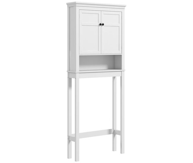 Homcom móvel sobre sanita armário para máquina de lavar roupa com 2 portas compartimento e prateleira ajustável móvel para casa de banho 70x20x175 cm
