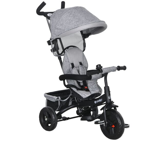 Homcom triciclo para bebés 2 em 1 triciclo evolutivo para crianças de +12 meses com toldo dobrável guiador telescópico e removível cinto de segurança