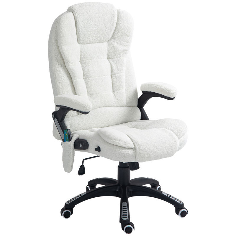 Vinsetto cadeira de massagem com 6 pontos de massagem cadeira de escritório reclinável até 130° com função de aquecimento altura ajustável e rodas para estúdio 67x74x107-116 cm blanc
