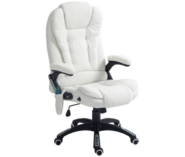 Vinsetto cadeira de massagem com 6 pontos de massagem cadeira de escritório reclinável até 130° com função de aquecimento altura ajustável e rodas para estúdio 67x74x107-116 cm blanc