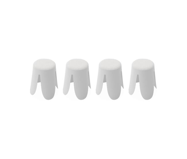 Bancos empilháveis, tecido felpudo texturado, set de 4, niki, blanc, 44x30x46 cm