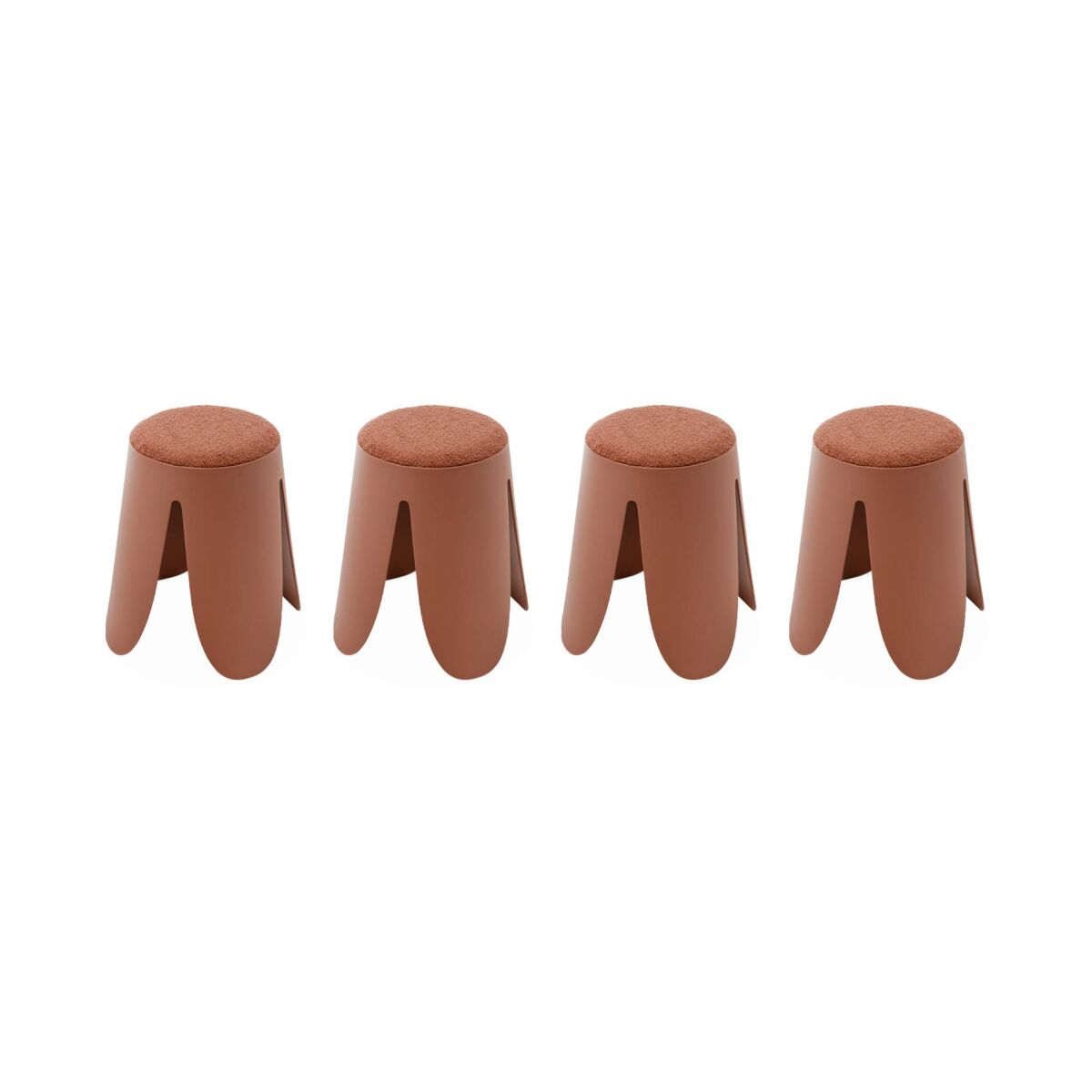 Bancos empilháveis, tecido felpudo texturado, set de 4, niki, terracota, 44x30x46 cm
