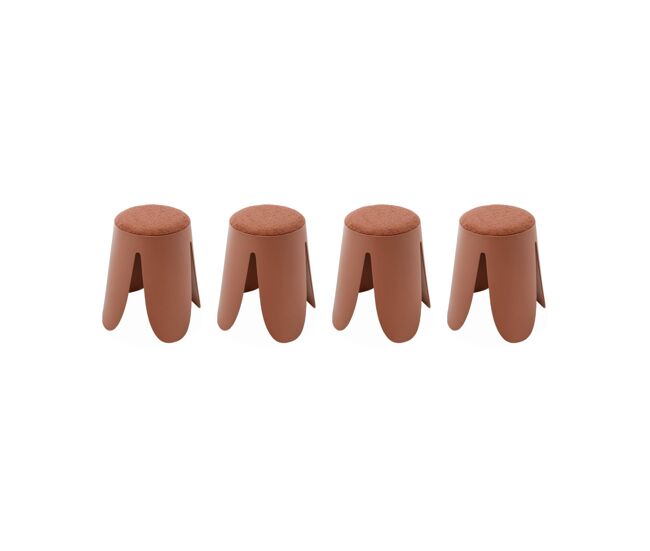 Bancos empilháveis, tecido felpudo texturado, set de 4, niki, terracota, 44x30x46 cm