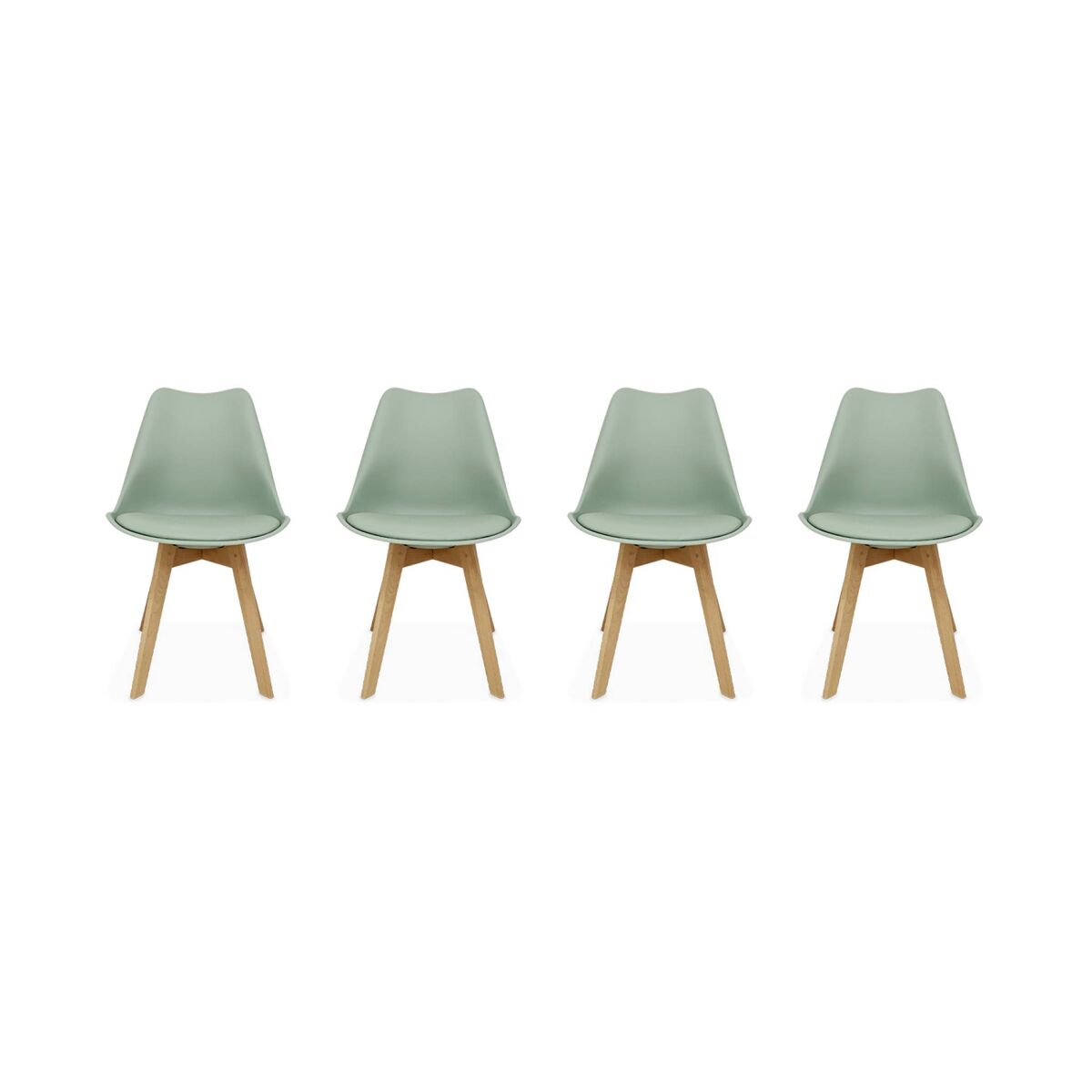 Cadeiras escandinava com pernas de madeira, set de 4, nils, verde celadon, 47x55x81 cm