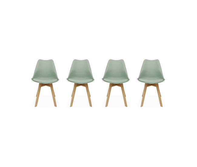 Cadeiras escandinava com pernas de madeira, set de 4, nils, verde celadon, 47x55x81 cm